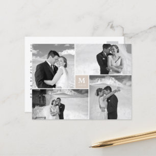 Tan Square Monogram 4 Foto Wedding Danke Postkarte