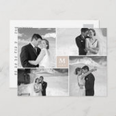 Tan Square Monogram 4 Foto Wedding Danke Postkarte (Vorne/Hinten)
