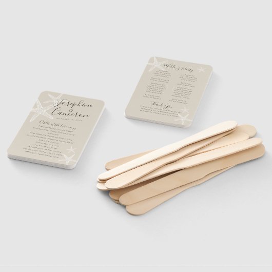 Tan Starfish Beach Wedding Program Fan Fächer (Non-assembled)