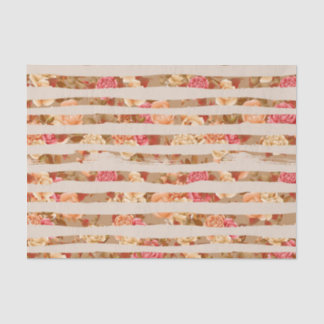 TAN STRIPEN MIT PINK PEACH & CREAM BLUME SEIDENPAPIER