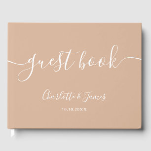 Tan Taupe Signature Schrift Hochzeit Gästebuch