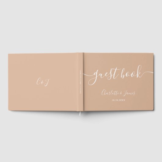 Tan Taupe Signature Script Wedding Gästebuch (Voll)