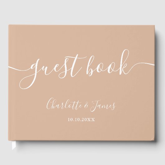 Tan Taupe Signature Script Wedding Gästebuch (Vorderseite)