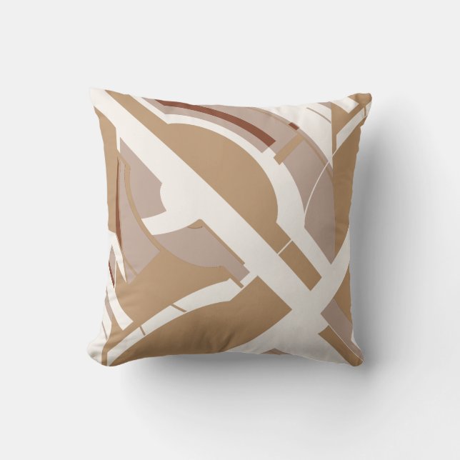 Tan Taupe White Bold MCM Inspiriert Diagonal Desig Kissen (Vorderseite)