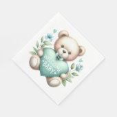 TAN TEDDY BEBEN MIT PASTEL GRÜNES HERZ SERVIETTE (Ecke)