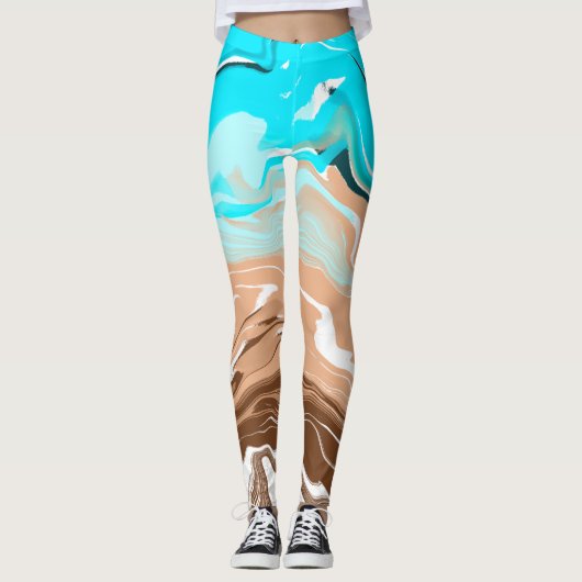 Tan to Blue Ombre Fluid Art Leggings (Vorderseite)