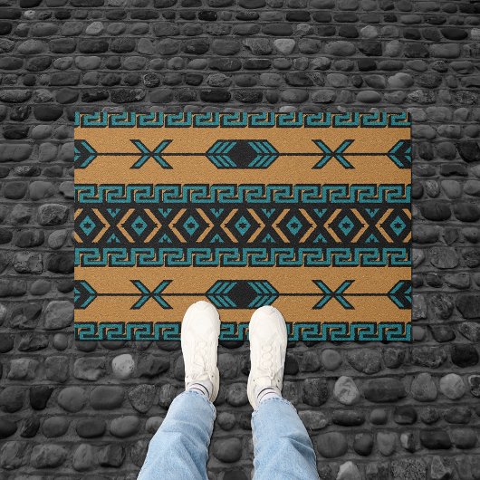 Tan Turquoise Aztec Muster Südwestdesign Fußmatte