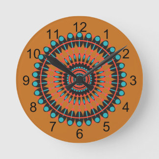 Tan & Turquoise Southwestern BOHO Mandala Runde Wanduhr