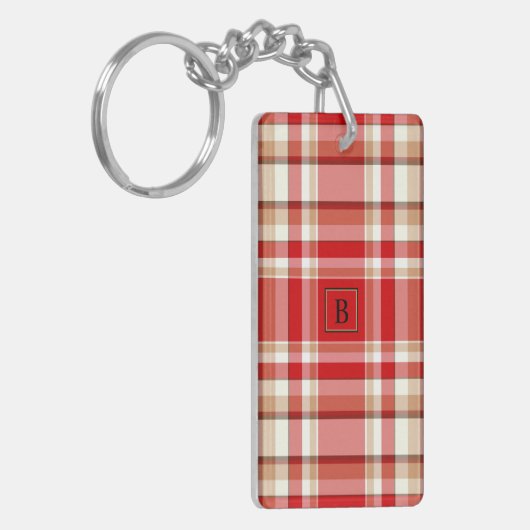 TAN u. roter karierter rechteckiger Arcylic Schlüsselanhänger (Vorderseite links)