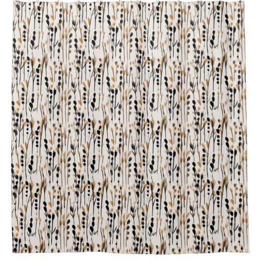 Tan und Abstrakte Schwarze Wiese Duschvorhang (Vorderseite)