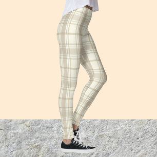 Tan und Beige Tartan Muster Legging Pants Leggings