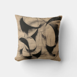 Tan und Black Calligraphic Brushstroke Abstrakt Th Kissen