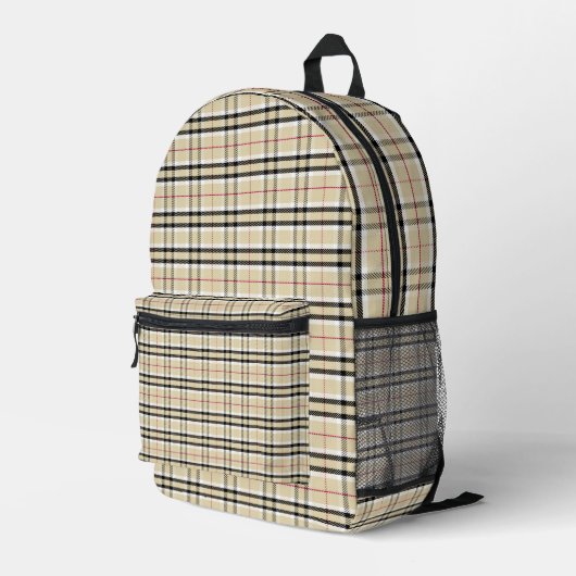 Tan und Black Tartan Kariert Bedruckter Rucksack (Rückseitige Ecke Rechts)