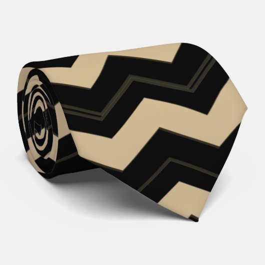 Tan und Black Zigzag Krawatte (Gerollt)
