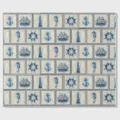 TAN und blaue SeeSeepferde und Leuchttürme Geschenkpapier (Flach)