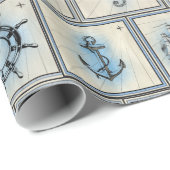 TAN und blaue SeeSeepferde und Leuchttürme Geschenkpapier (Rolleneckpunkt)