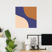 Tan und Blue Minimalistisch Swirl-Formen Poster (Heimbüro)