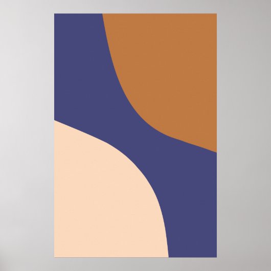 Tan und Blue Minimalistisch Swirl-Formen Poster (Vorne)