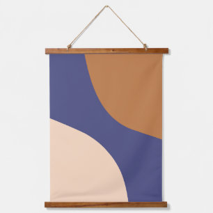 Tan und Blue Minimalistisch Swirl-Formen Wandteppich Mit Holzrahmen