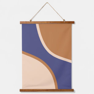 Tan und Blue Minimalistisch Swirt Formen und Kante Wandteppich Mit Holzrahmen