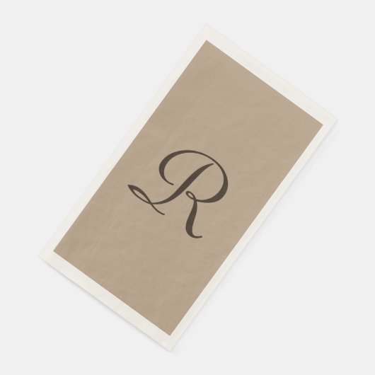Tan und Braun Mit Monogramm Minimalistisch neutral Serviette (Ecke)
