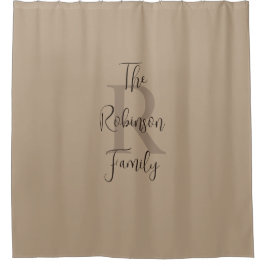 Tan und Brown Familienname Mit Monogramm Duschvorhang