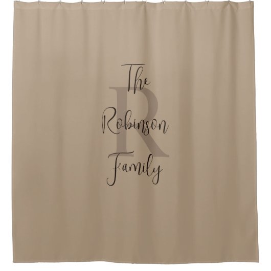 Tan und Brown Familienname Mit Monogramm Duschvorhang (Vorderseite)