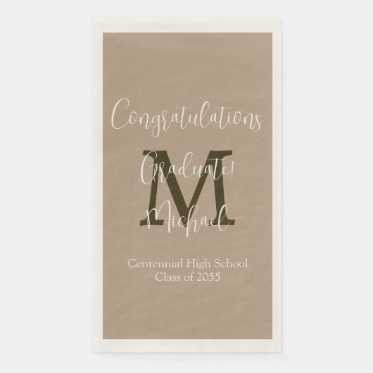 Tan und Brown Mit Monogramm Minimal Graduation Par Serviette (Vorderseite)