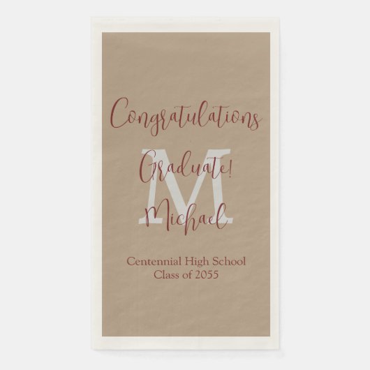 Tan und Brown Mit Monogramm Minimal Graduation Par Serviette (Vorderseite)