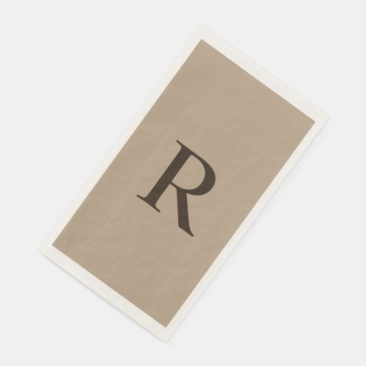 Tan und Brown Mit Monogramm Minimalistisch neutral Serviette (Ecke)