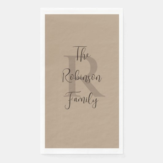 Tan und Brown Name Monogram Paper Handtuch Serviette (Vorderseite)