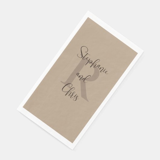 Tan und Brown Name Monogram Paper Handtuch Serviette (Ecke)