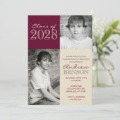 Tan und Burgundy 2 Foto Abschluss Einladung (Stehend Vorderseite)
