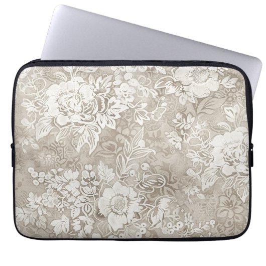 Tan und Cream Floral Laptopschutzhülle (Vorderseite)