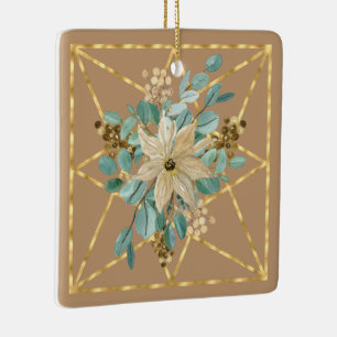 Tan und grüne Poinsettia Wasserfarben mit Goldrahm Keramikornament