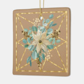 Tan und grüne Poinsettia Wasserfarben mit Goldrahm Keramikornament (Links)
