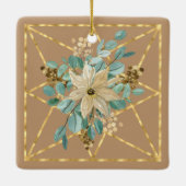 Tan und grüne Poinsettia Wasserfarben mit Goldrahm Keramikornament (Rückseite)