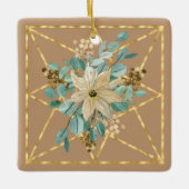 Tan und grüne Poinsettia Wasserfarben mit Goldrahm Keramikornament (Vorderseite)