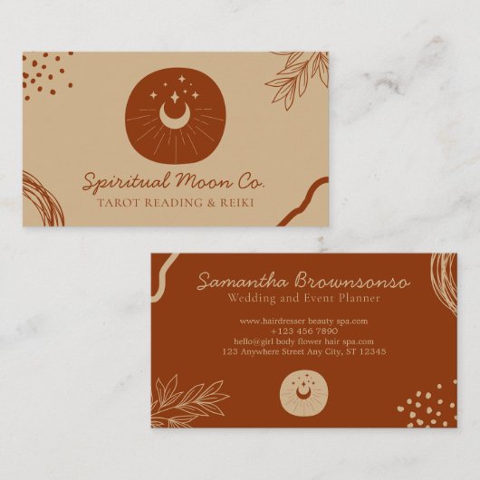 Tan und Rust Earth Tone Moon Stars Visitenkarte (Vorne/Hinten)