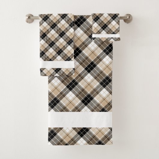 Tan und Schwarz kariert Badhandtuch Set (Insitu)