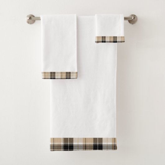 Tan und Schwarz kariert Badhandtuch Set (Insitu)