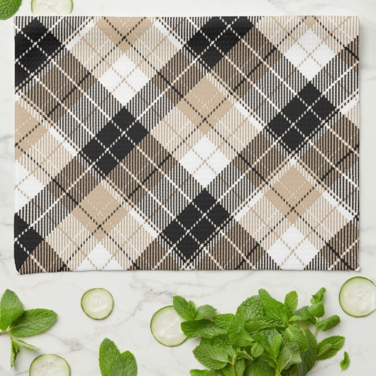 Tan und Schwarz kariert Geschirrtuch (Gefaltet)