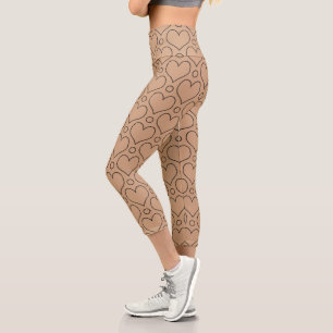 Tan und Schwarze Liebe Herz und Polka Dots Muster Capri Leggings