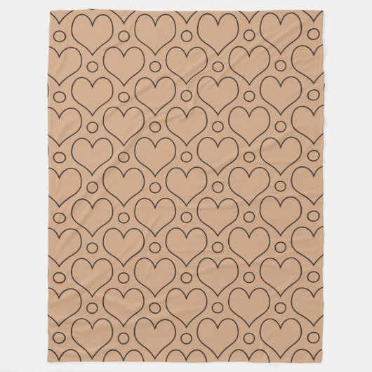 Tan und Schwarze Liebe Herz und Polka Dots Muster Fleecedecke (Vorderseite)