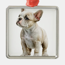 TAN UND WEISS FRANZÖSISCHER BULLDOG HUND ORNAMENT AUS METALL