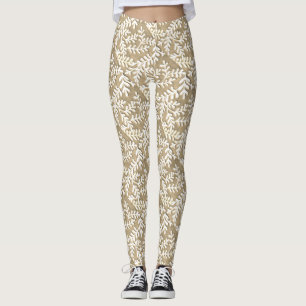 Tan und weiße Blätter Leggings