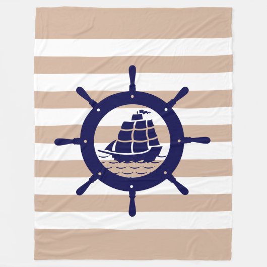 Tan und weiße Streifen mit blauem Wasserrad Fleecedecke (Vorderseite)