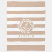 Tan und weiße Streifen mit weißem Nautikanker Fleecedecke (Vorderseite)