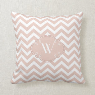 TAN und weißes Zickzack mit Monogramm Kissen