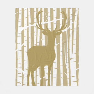 Tan und White Birch Forest Woodland Fleece Blanket